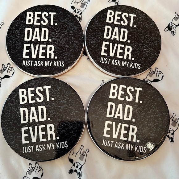 “Best dad ever” set of 4 ceramic coasters with cork backing - Picture 1 of 3